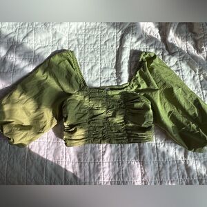 River Island Green Puffy Sleeve Cropped Blouse